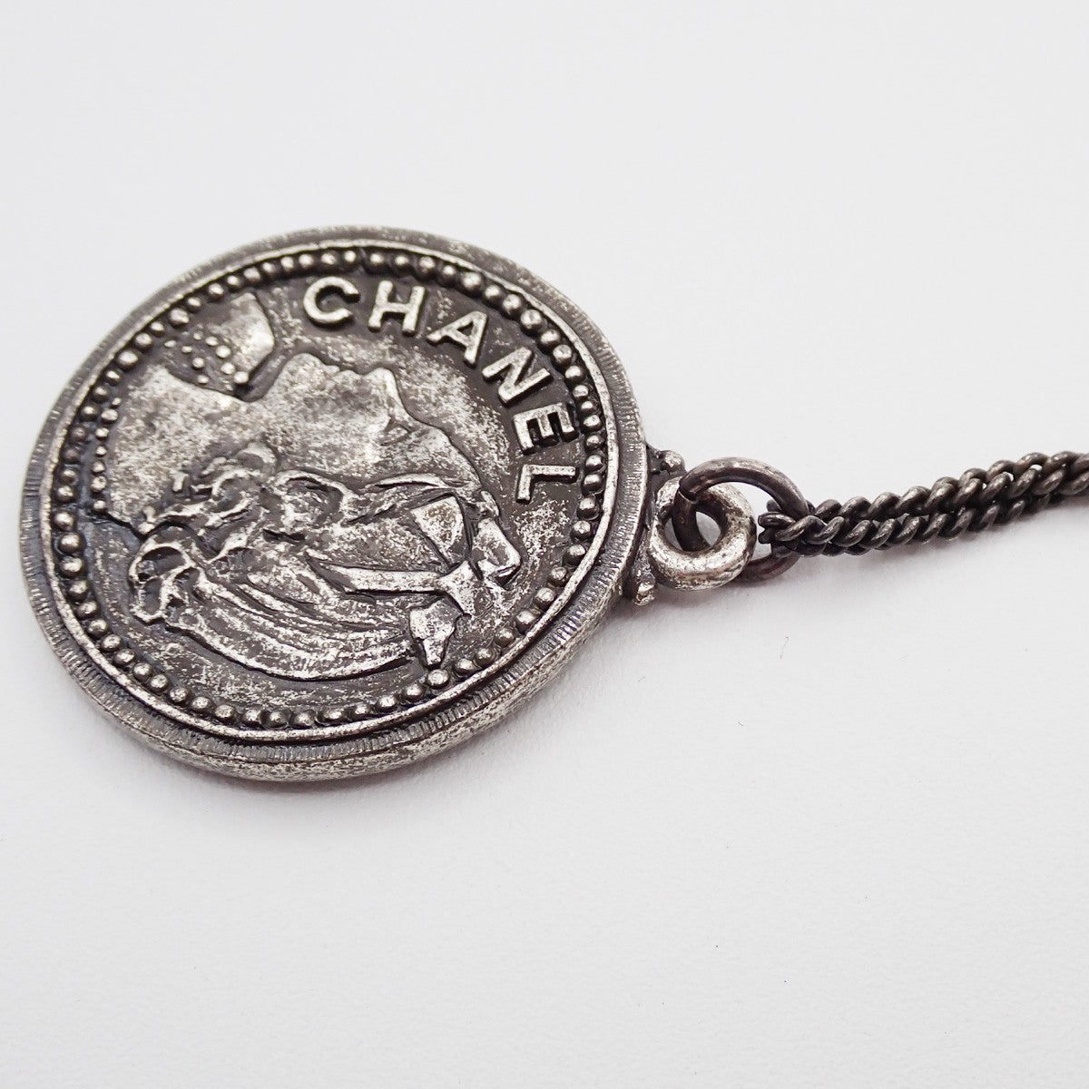 CHANEL CC Logo Mademoiselle Coin Pendant 03P Necklace Metal France 85RL891
