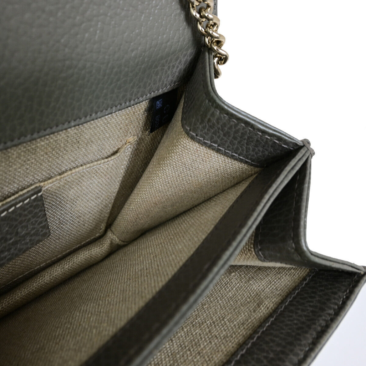 GUCCI Logo Interlocking G Chain Shoulder Bag Leather Gray GHW Italy 52YF630