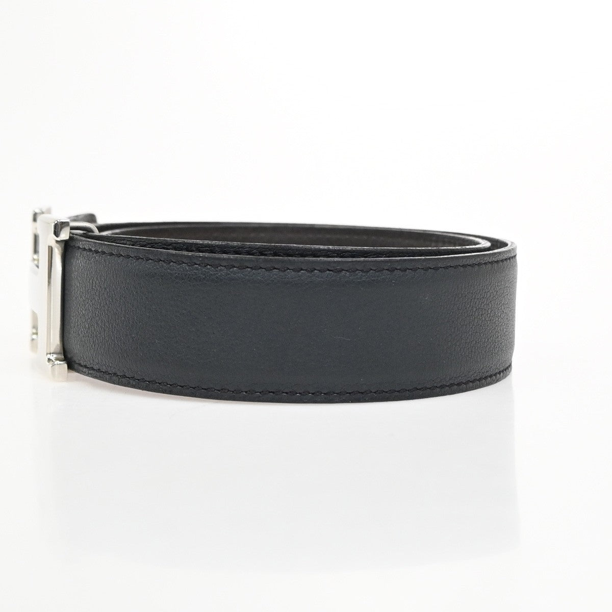 HERMES H Logo Constance Reversible Buckle Belt Leather #68 Black BN SHW 70RL805