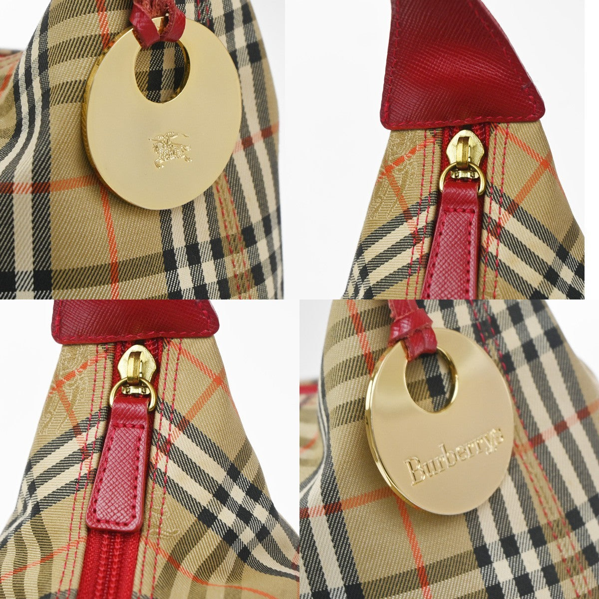 Burberrys Logo Nova Check Shoulder Hand Bag Canvas Leather Beige Red GHW 32RL976