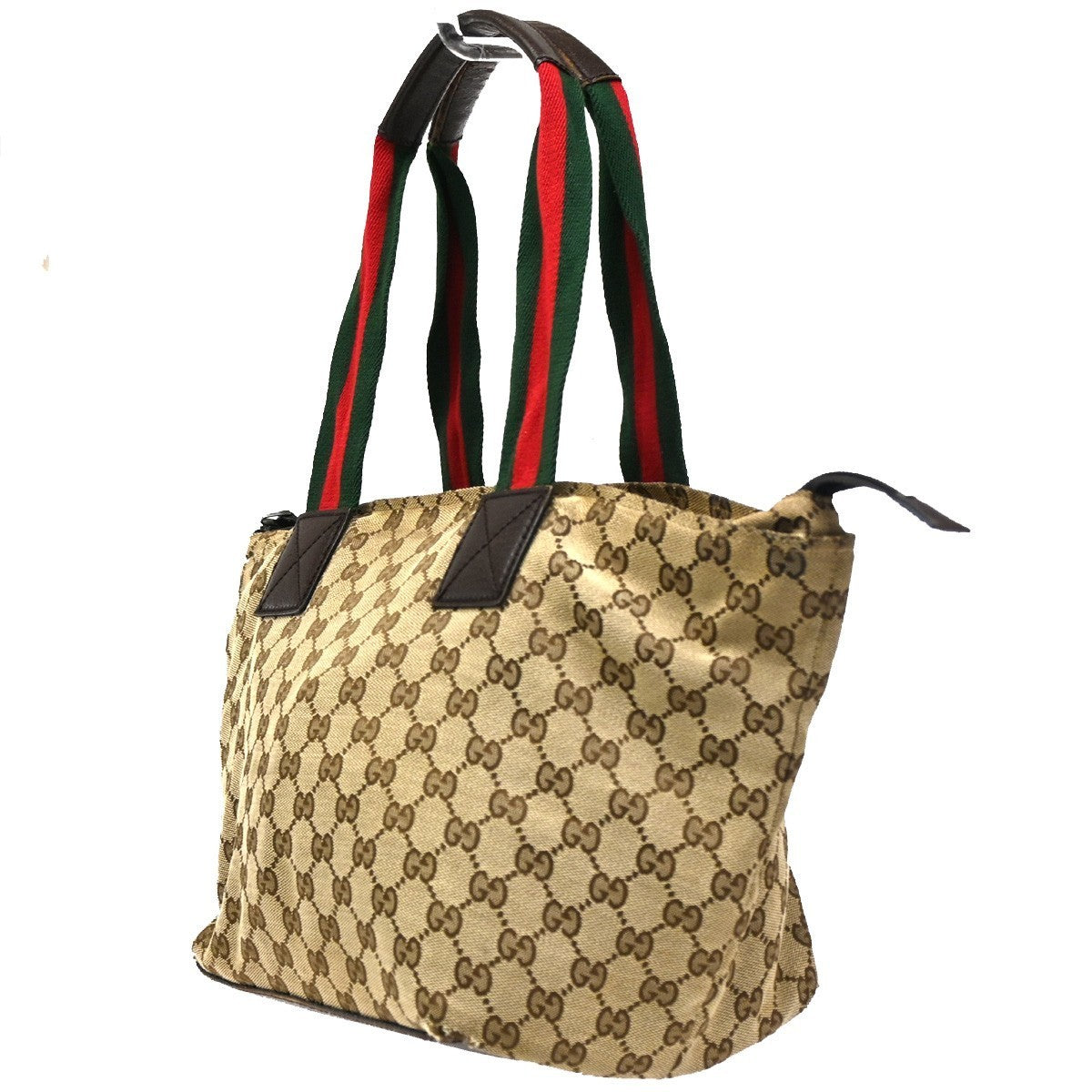 GUCCI Logo Sherry GG Pattern Hand Bag Canvas Leather Brown Italy 31CA550