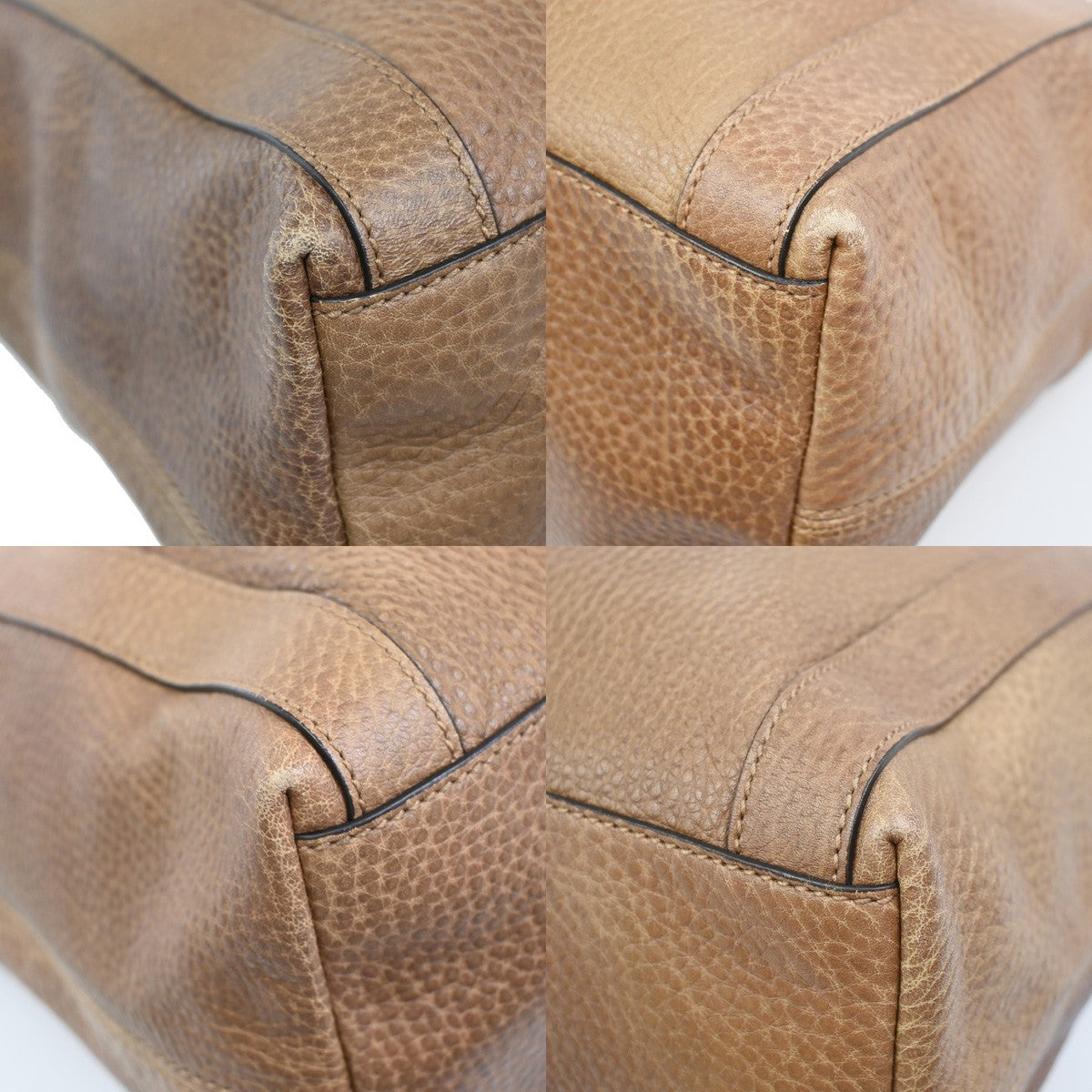 GUCCI Miss GG Hand Bag Pebbled Calfskin Leather Brown Beige SHW Italy 86ZA167