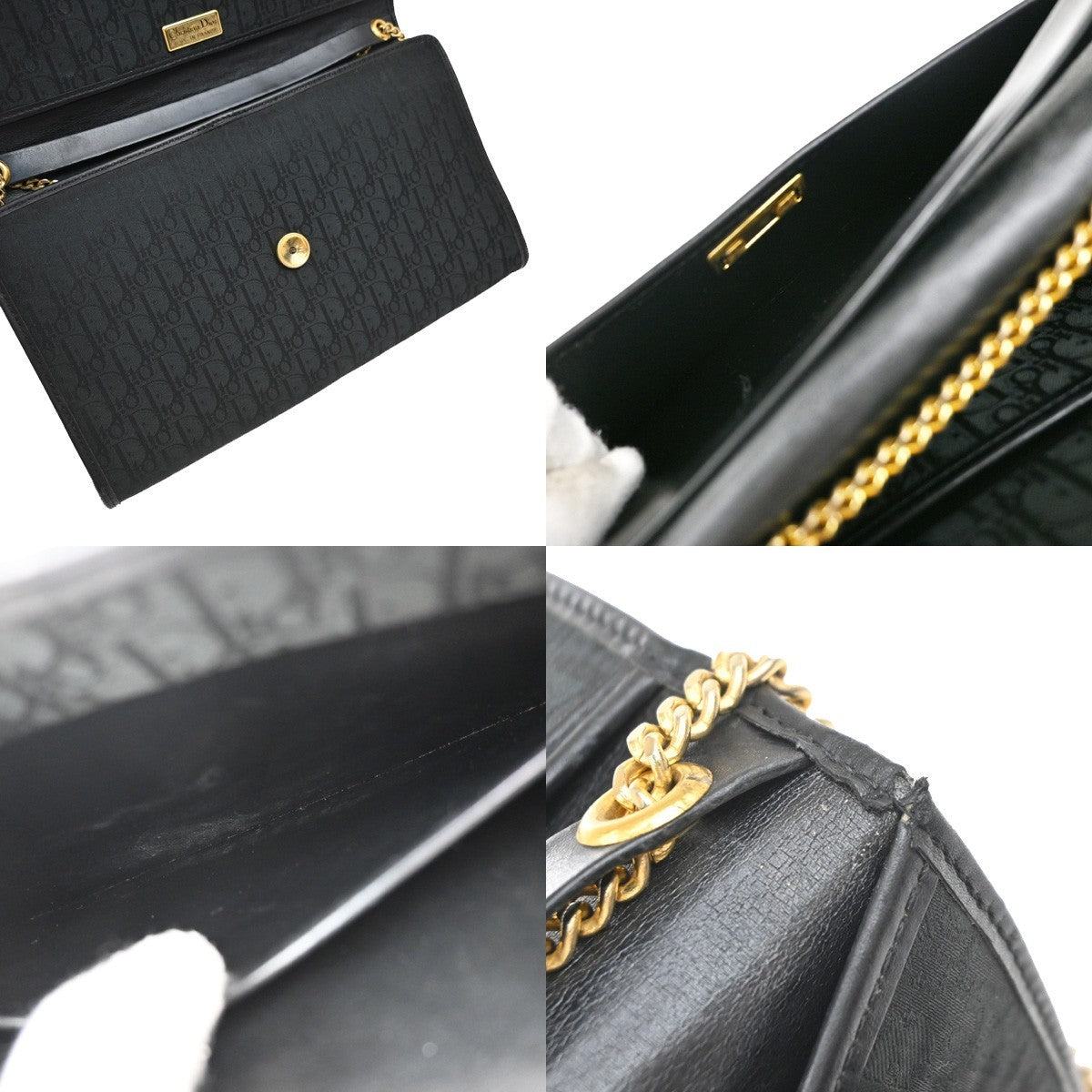 CHRISTIAN DIOR Trotter Pattern 2way Clutch Hand Bag Canvas Leather Black 38EF942
