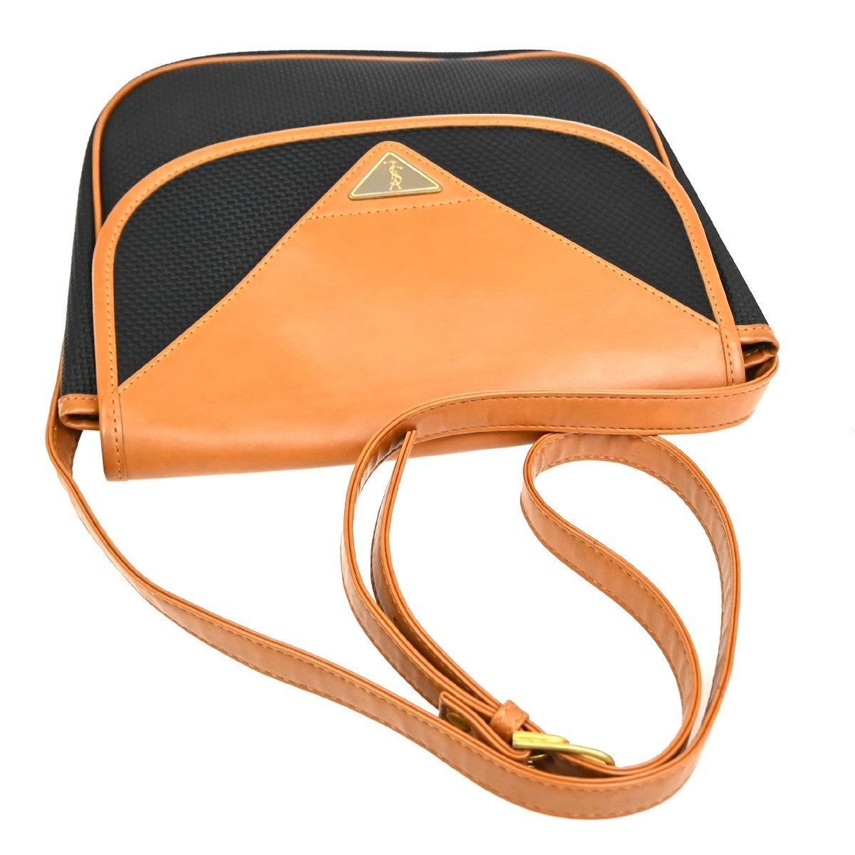 YVES SAINT LAURENT YSL Logo Shoulder Bag PVC Leather Black Brown GHW 33TA633