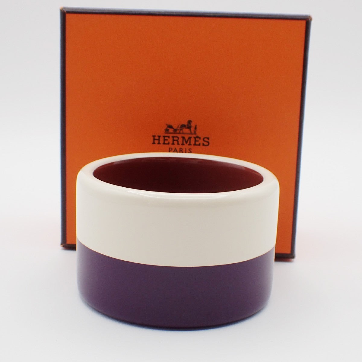 HERMES Logo Bicolor Resin Bangle Bracelet Size S White Purple 62RL258