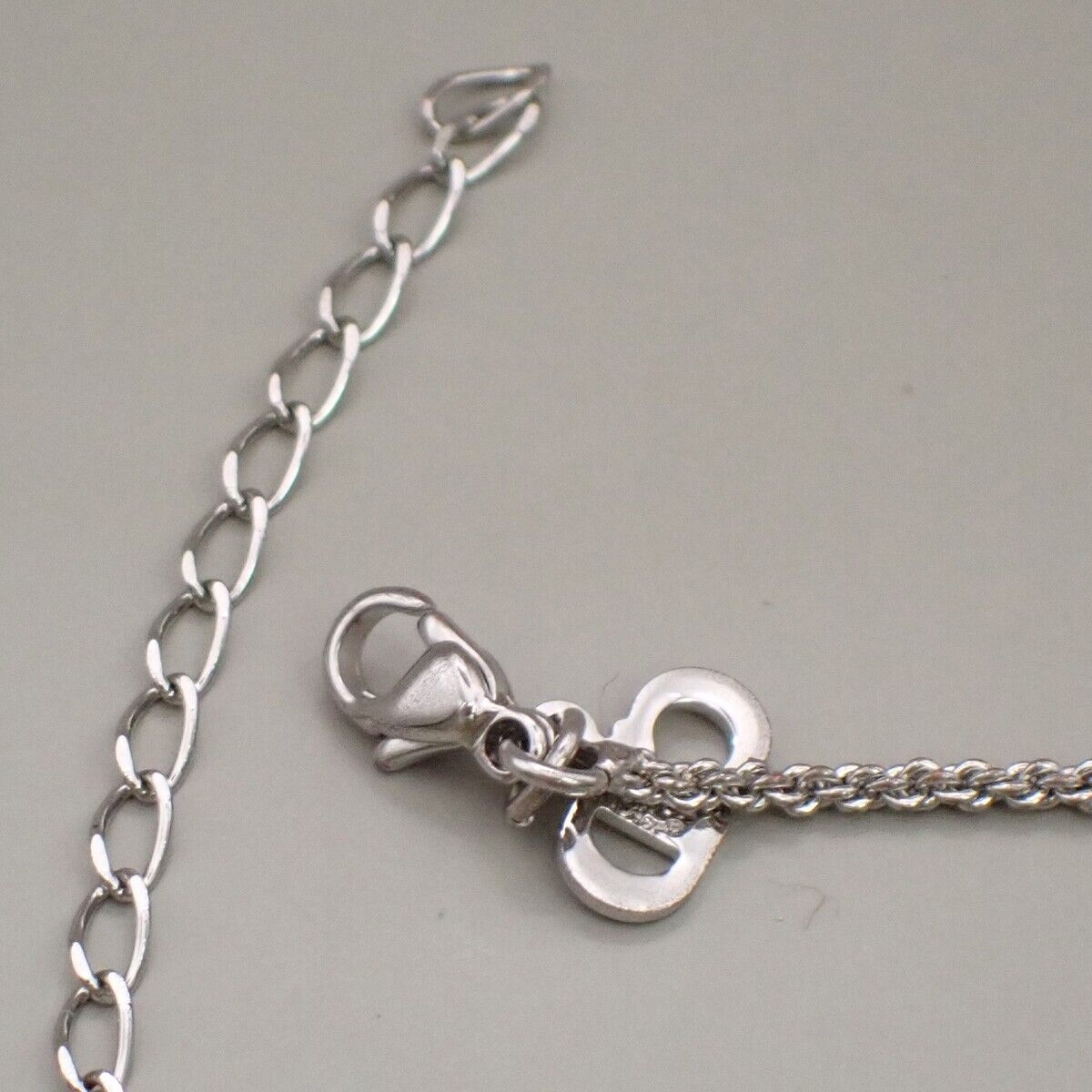 CHRISTIAN DIOR D Logo Dice Charm Necklace Rhinestone Silver Accessory 02ED439
