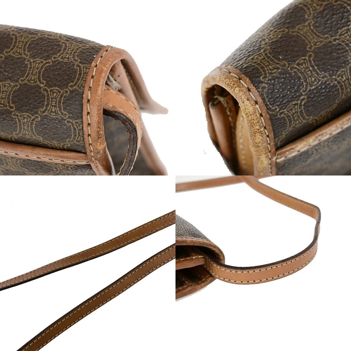 CELINE Logo Macadam Pattern Shoulder Bag PVC Leather Brown GHW Italy 65FB173