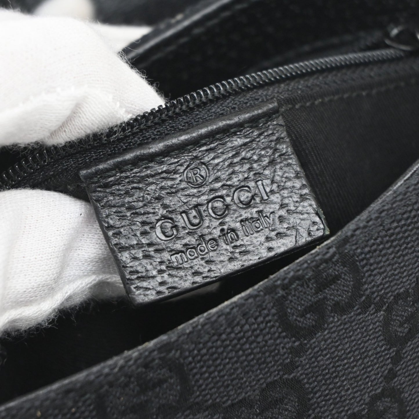 GUCCI Logo GG Pattern Mini Bum Bag Canvas Leather Black SHW Italy 85MA664