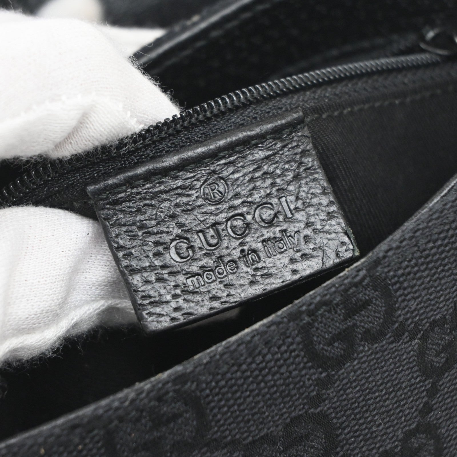 GUCCI Logo GG Pattern Mini Bum Bag Canvas Leather Black SHW Italy 85MA664