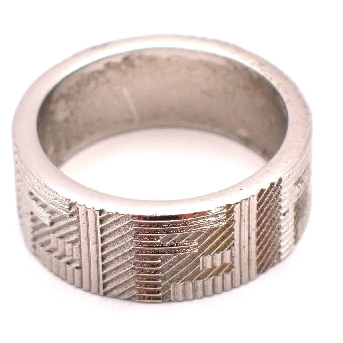 FENDI Logo Zucca Shadow FF Ring Size S Silver Plated Italy 01EG264
