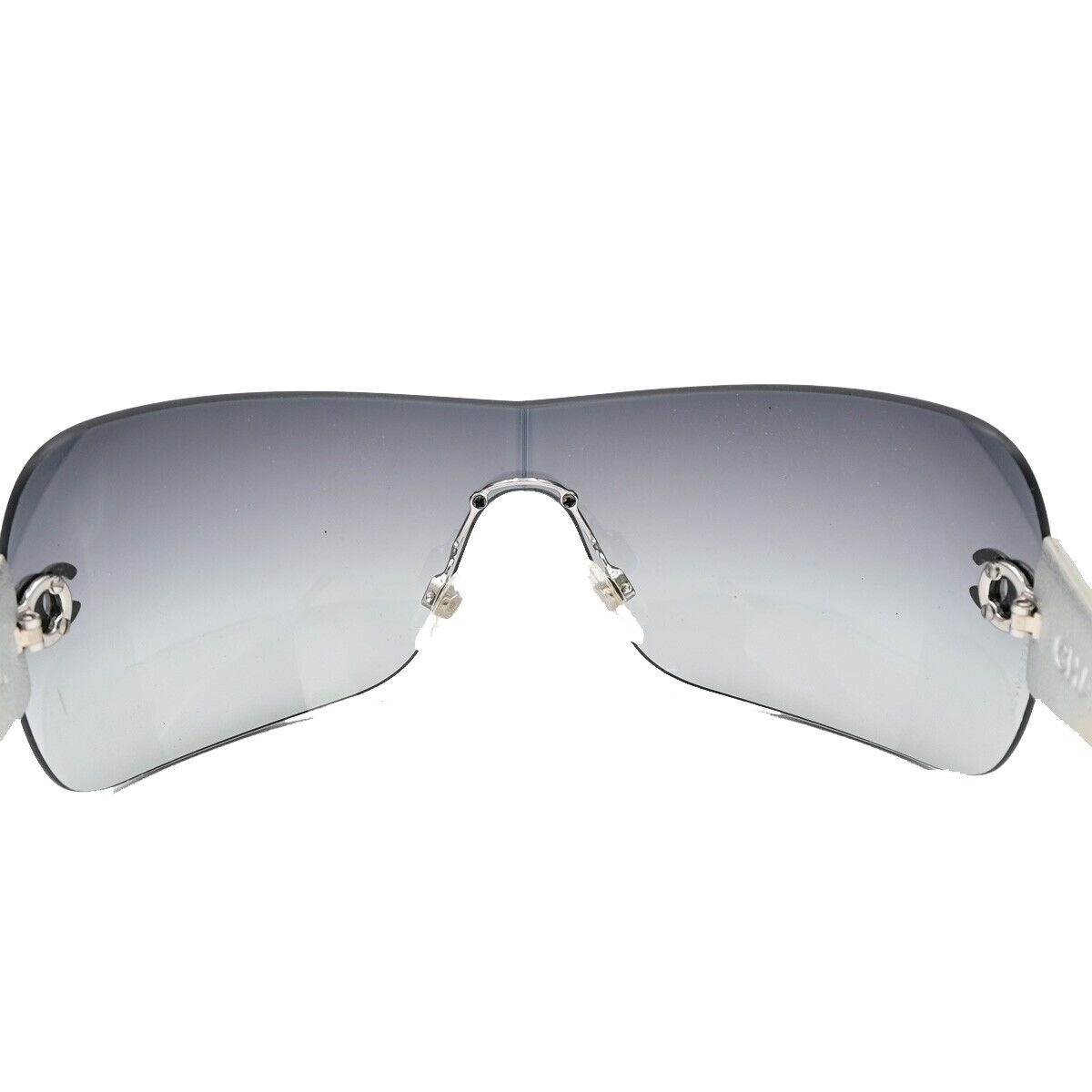 CHANEL CC Logo Matelasse Sunglasses Eye Wear 4157-Q Leather Silver 66YE628