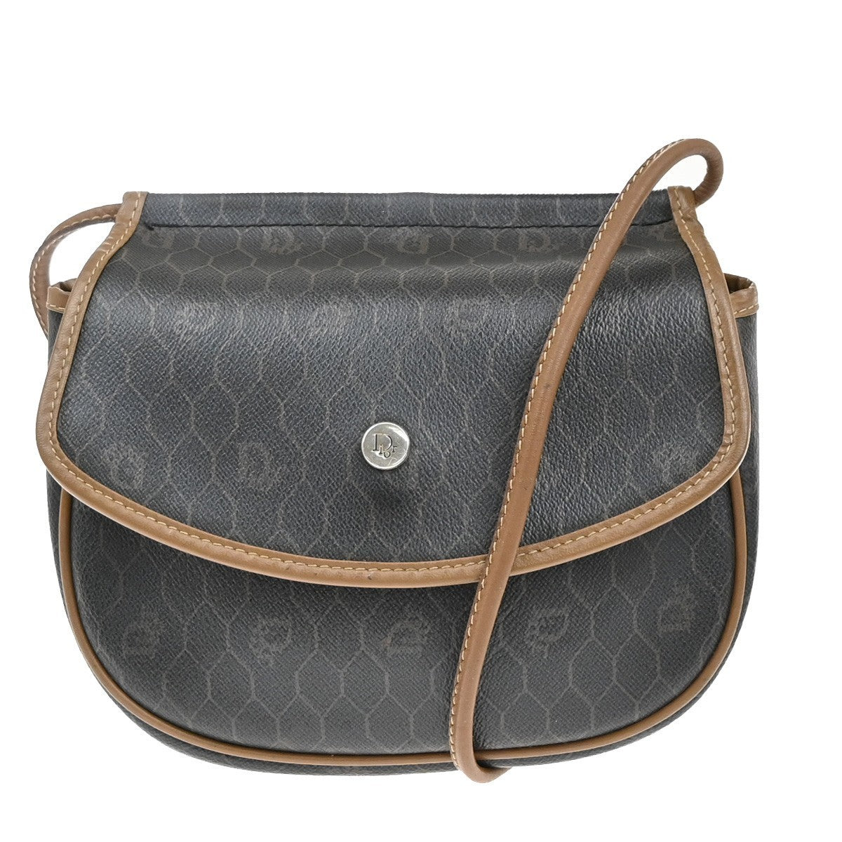 CHRISTIAN DIOR Logo Honeycomb Mini Shoulder Bag PVC Leather Brown GHW 61KP075