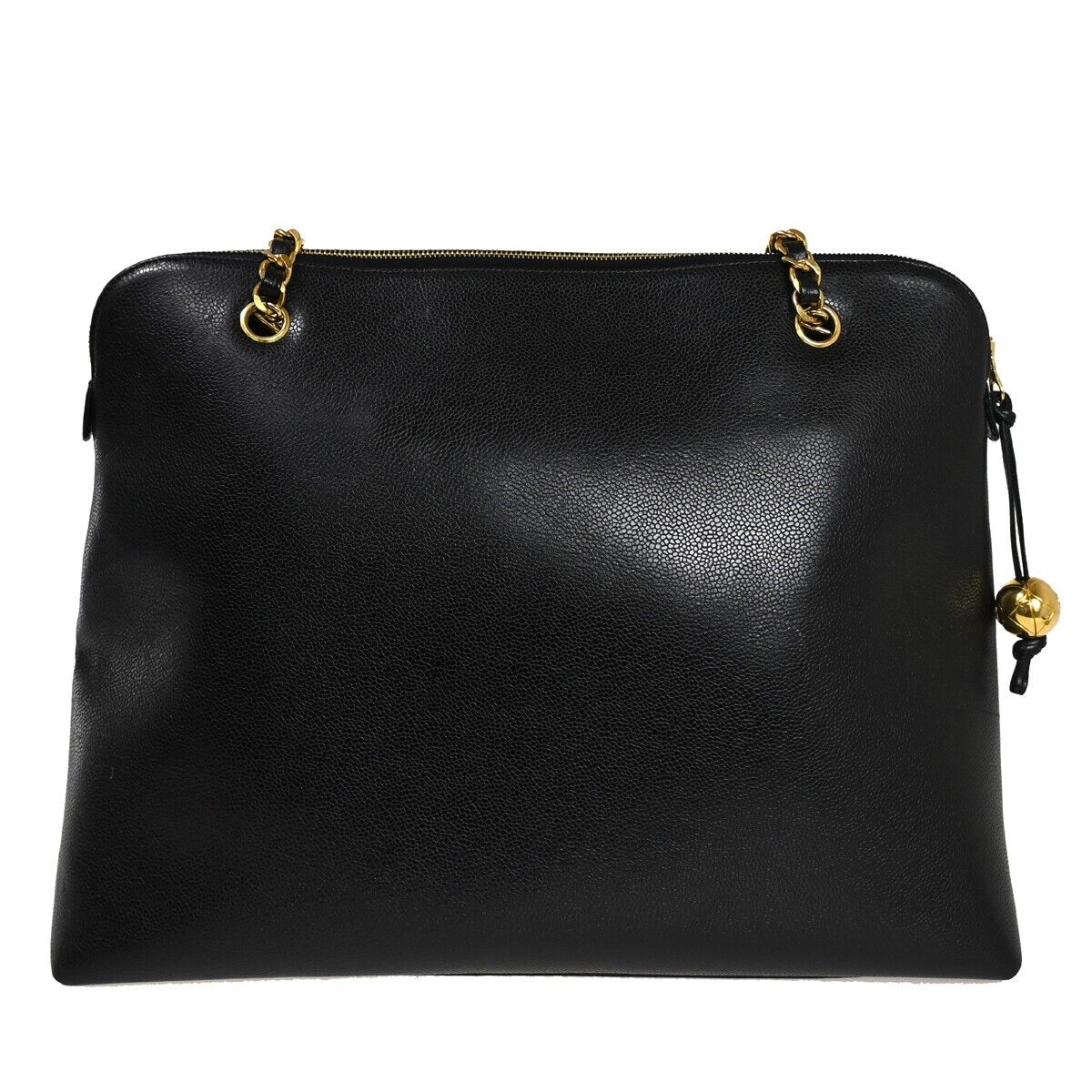 CHANEL CC Logo Chain Shoulder Bag Caviar Skin Leather Black GHW Vintage 342RH892