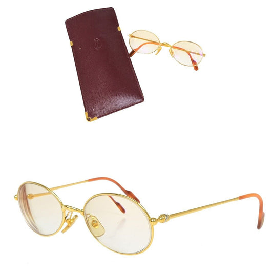CARTIER Logos Trinity Glasses Eye Wear Metal Plastic Gold Brown France 69SH959