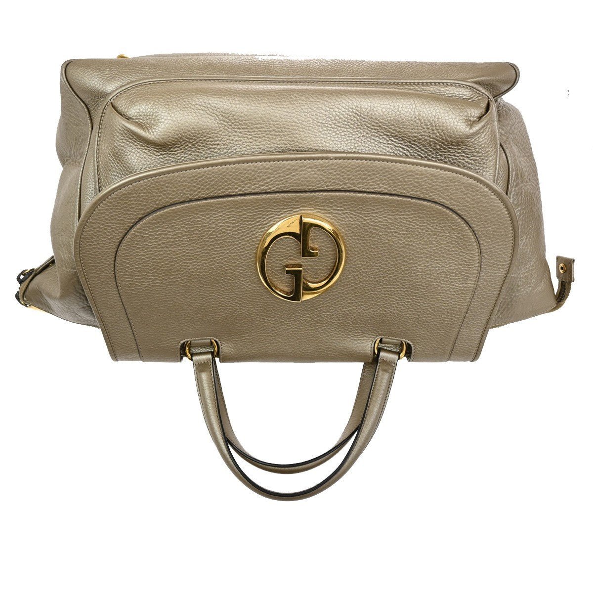 GUCCI Logo Double G  Hand Bag Metallic Leather Gold GHW Italy 77KB882