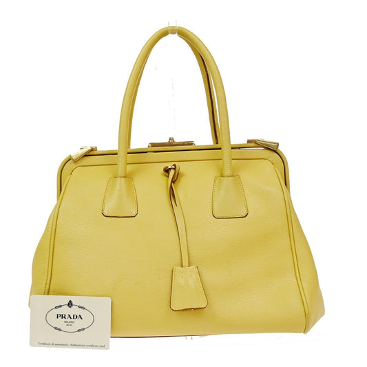 PRADA MILANO Doctor's Hand Bag Leather Yellow GHW Italy 83TA671