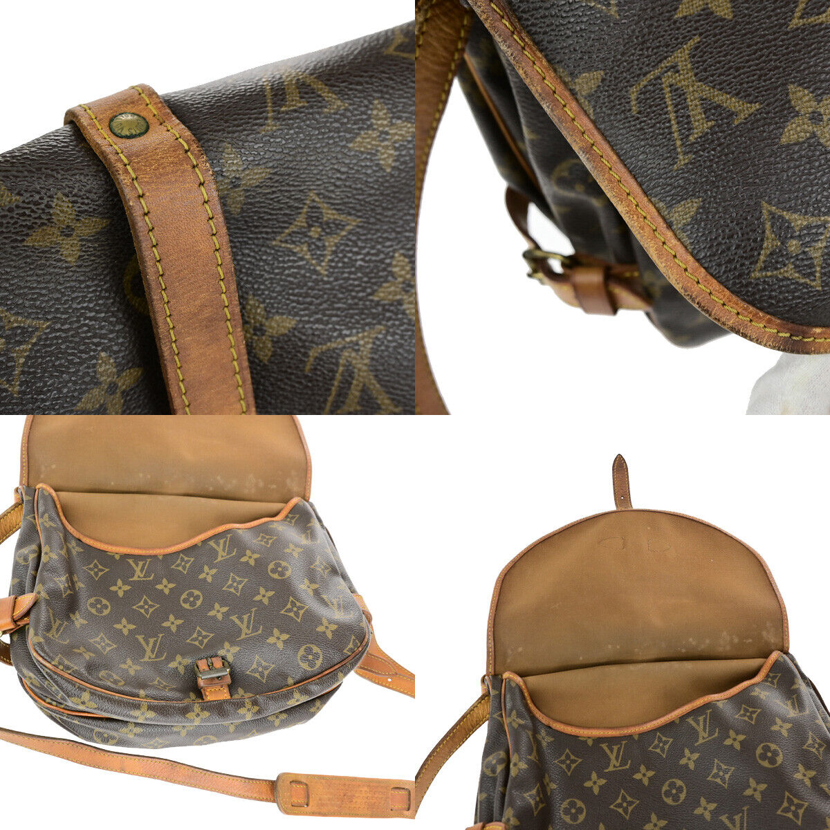 LOUIS VUITTON Logo Saumur 30 Shoulder Bag Monogram Leather Brown M42256 30YG704