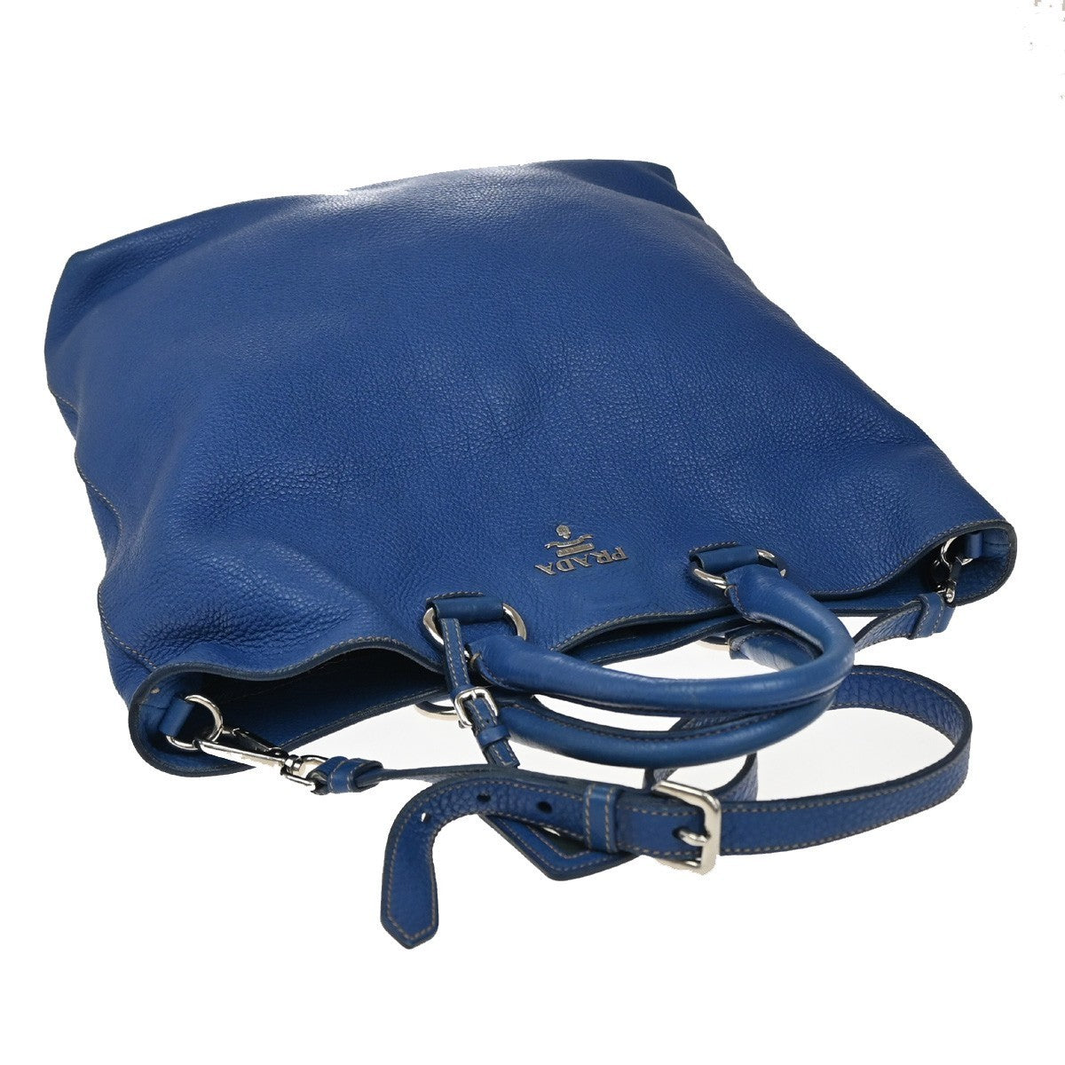 PRADA Logo 2Way Shoulder Hand Bag Leather Blue 70KP286