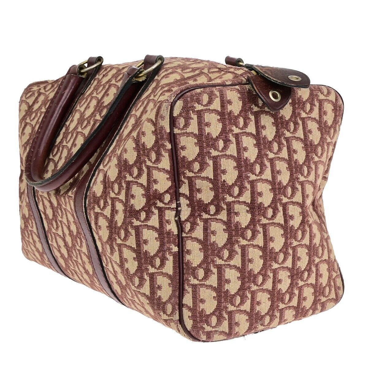 CHRISTIAN DIOR Logo Trotter Pattern Hand Bag Canvas Leather Bordeaux GHW 31EB476