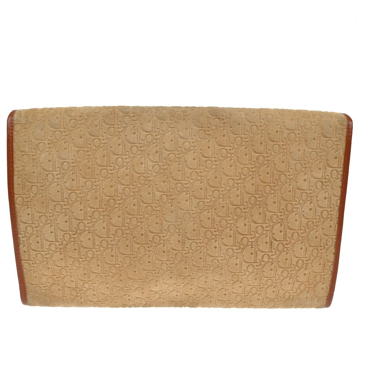 CHRISTIAN DIOR Trotter Chain Shoulder Clutch Bag Suede Leather Beige GHW 69TA411