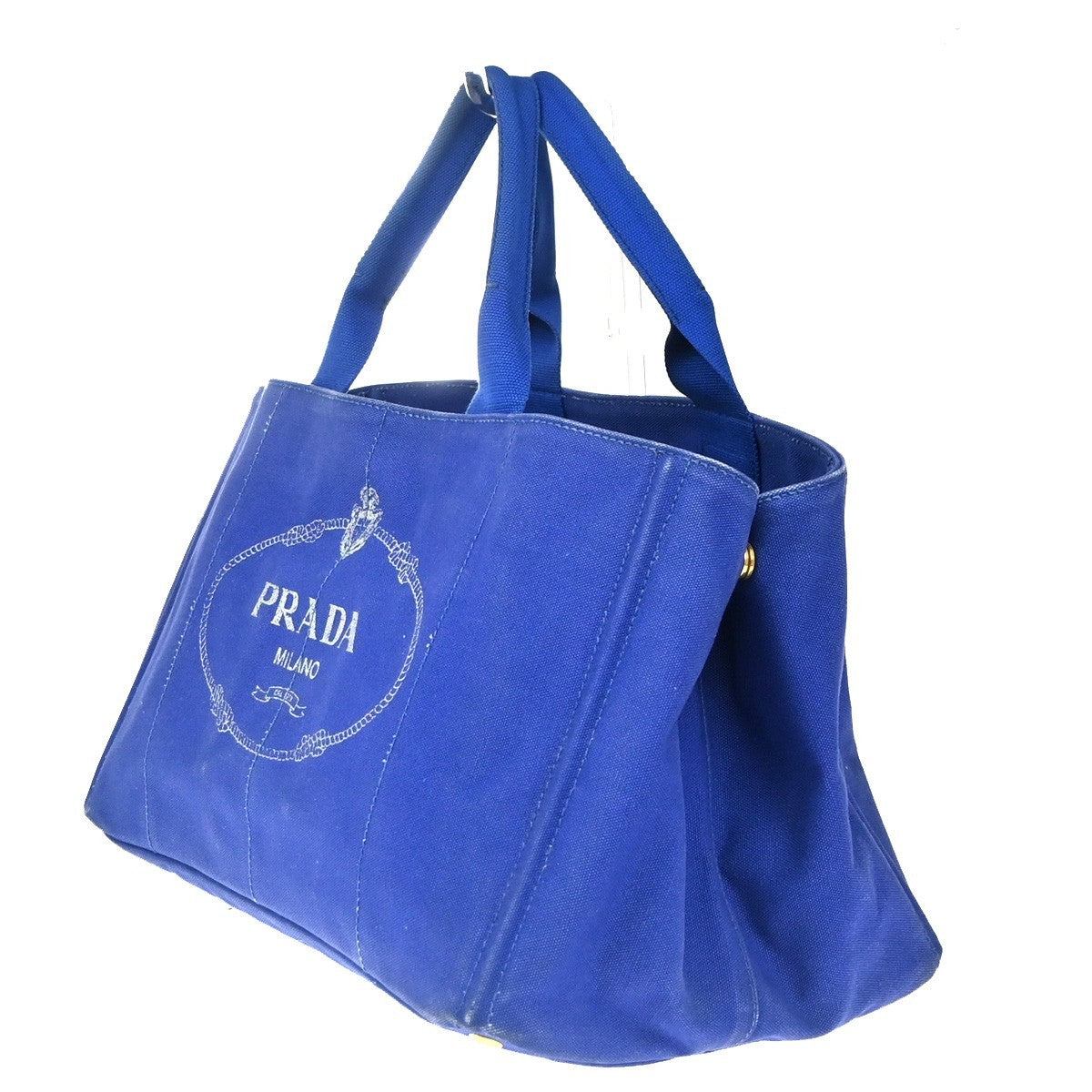 PRADA Logo CANAPA Shoulder Hand Tote Bag Canvas Leather Blue GHW 36KC773
