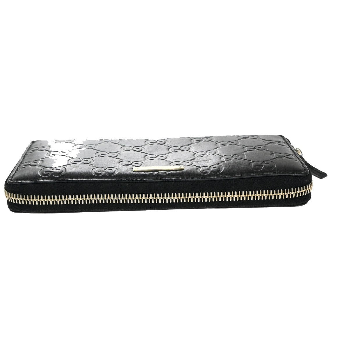 GUCCI Logo Guccissima GG Pattern Long Zipper Wallet Leather Black Gold 02KB378