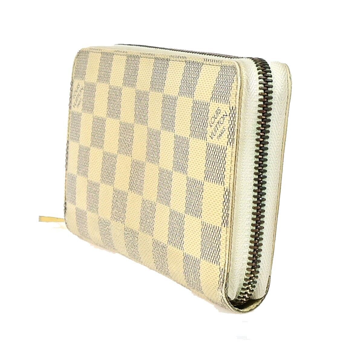LOUIS VUITTON Zippy Wallet Purse Damier Azur Leather White N60019 05EB293