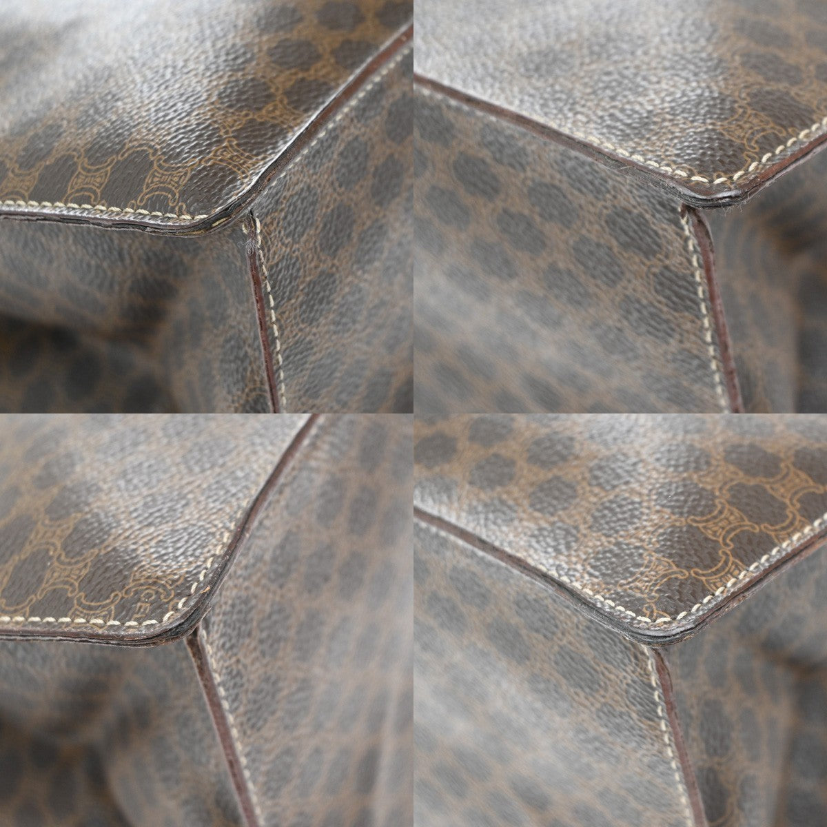 CELINE Logo Macadam Pattern Hand Bag PVC Leather Brown GHW Italy 60KP454