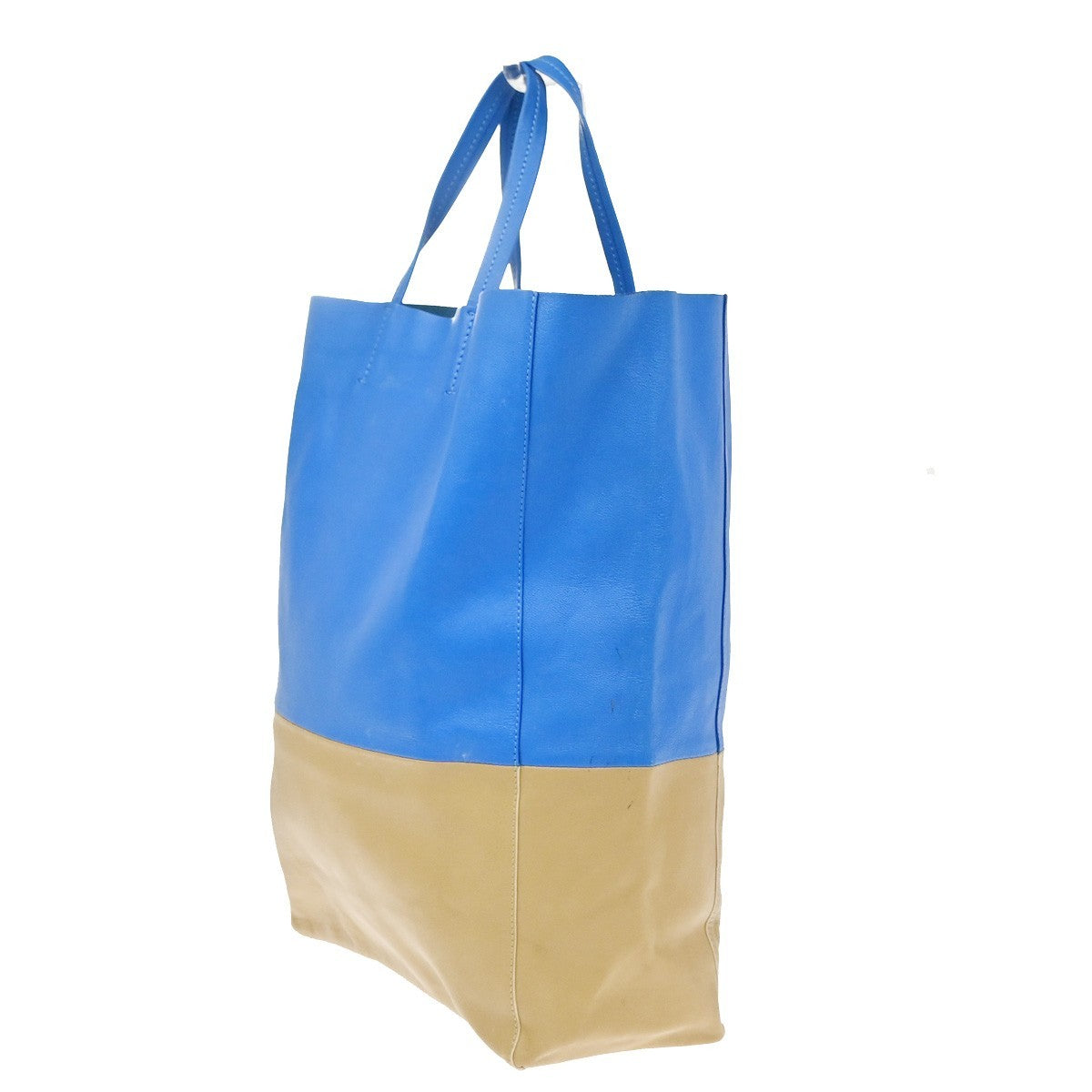 CELINE Horizontal Cabas Hand Tote Bag Bicolor Leather Blue Beige 38YJ129