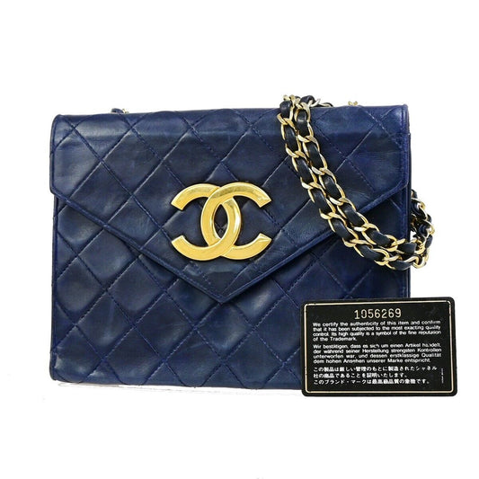 CHANEL CC Mini Matelasse Chain Shoulder Bag Leather Navy Blue Vintage 674RK667