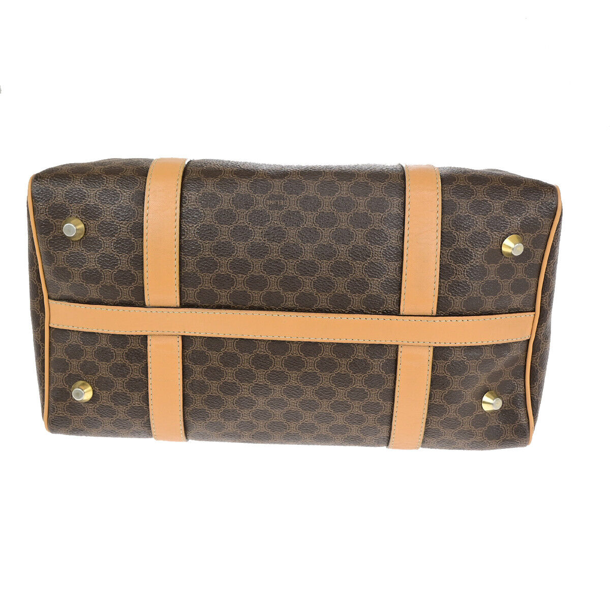 CELINE Logo Macadam Pattern Travel Hand Bag PVC Leather Brown GHW Italy 81YG592
