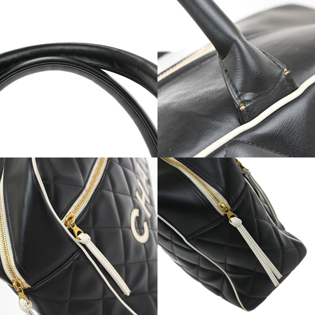 CHANEL Matelasse Travel Boston Hand Bag Leather Black France Vintage 332RP182
