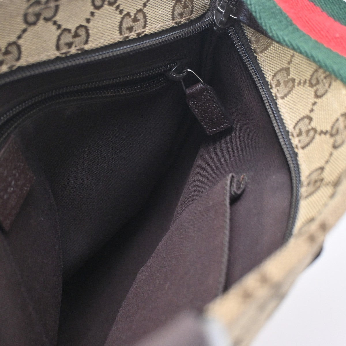 GUCCI Logo GG Pattern Web Messenger Bag Canvas Leather Brown SHW Italy 76KC193