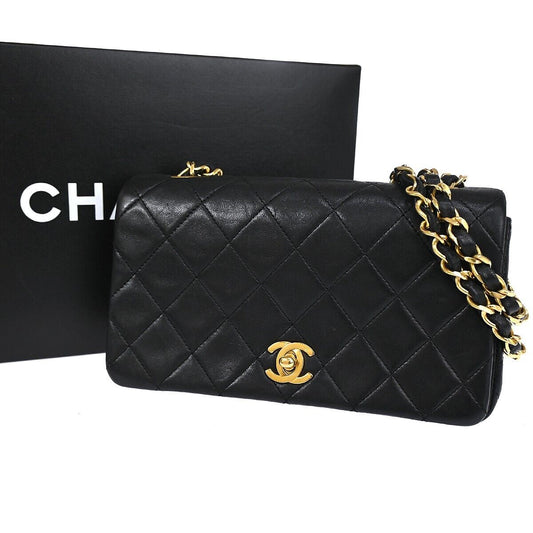 CHANEL CC Mini Matelasse Full Flap Chain Shoulder Bag Leather Black GHW 804RH915