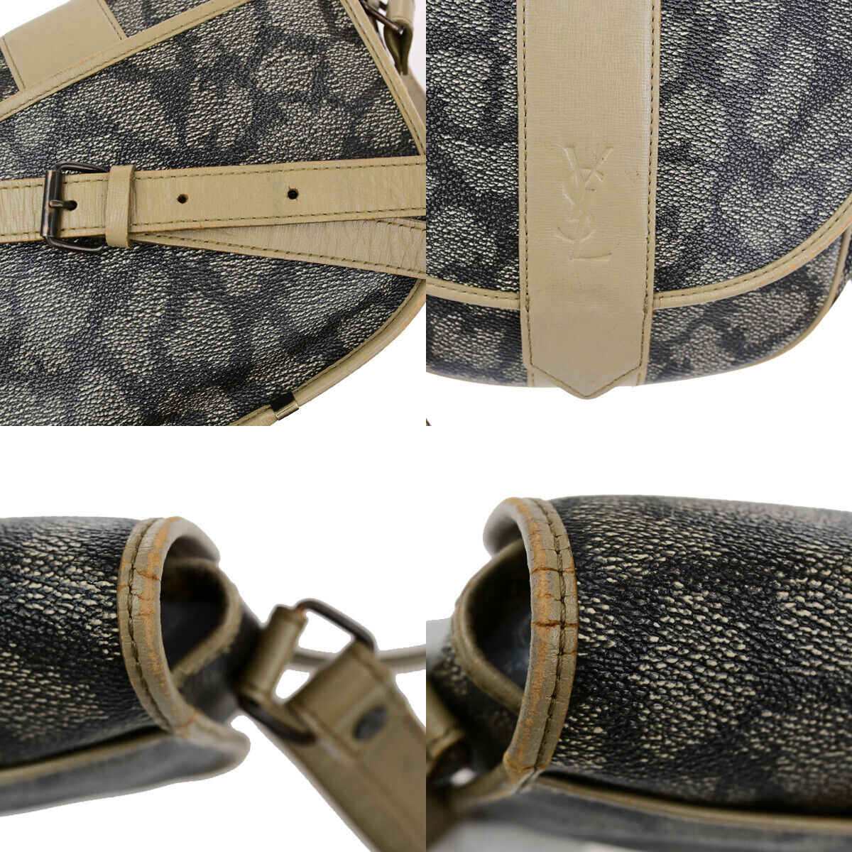 YVES SAINT LAURENT YSL Giraffe Pattern Shoulder Bag PVC Leather Brown 09YG312
