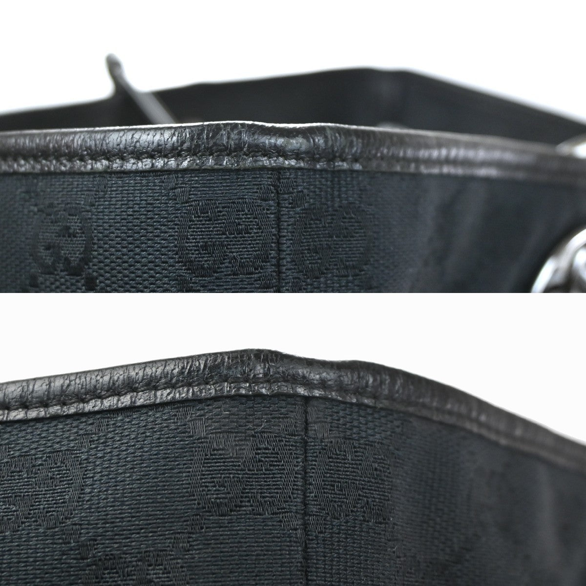 GUCCI Logo GG  Pattern Tote Shoulder Bag Canvas Leather  Black SHW Italy 67KC115