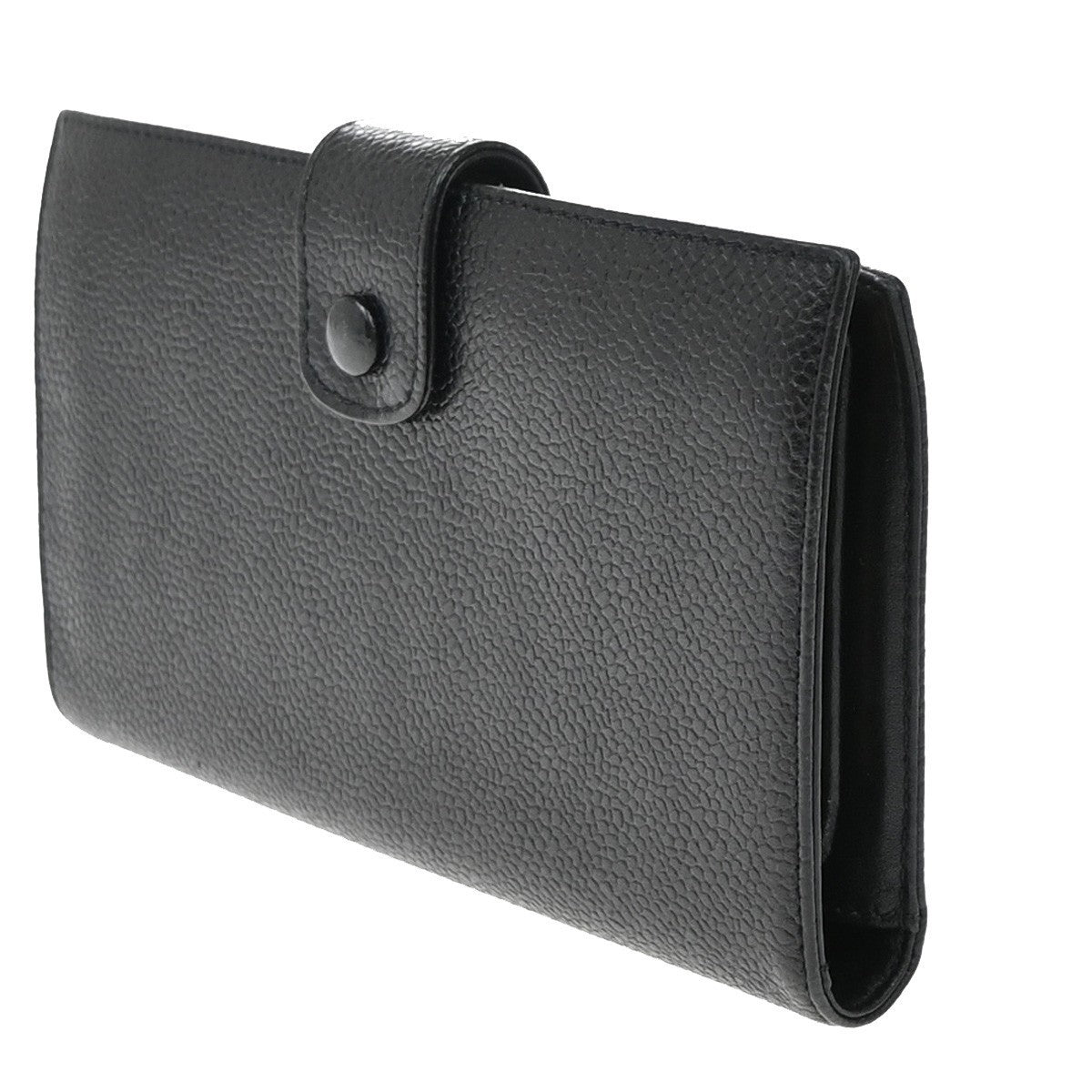 CHANEL CC Logo Long Bifold Wallet Grained Calfskin Leather Black Italy 87RF727