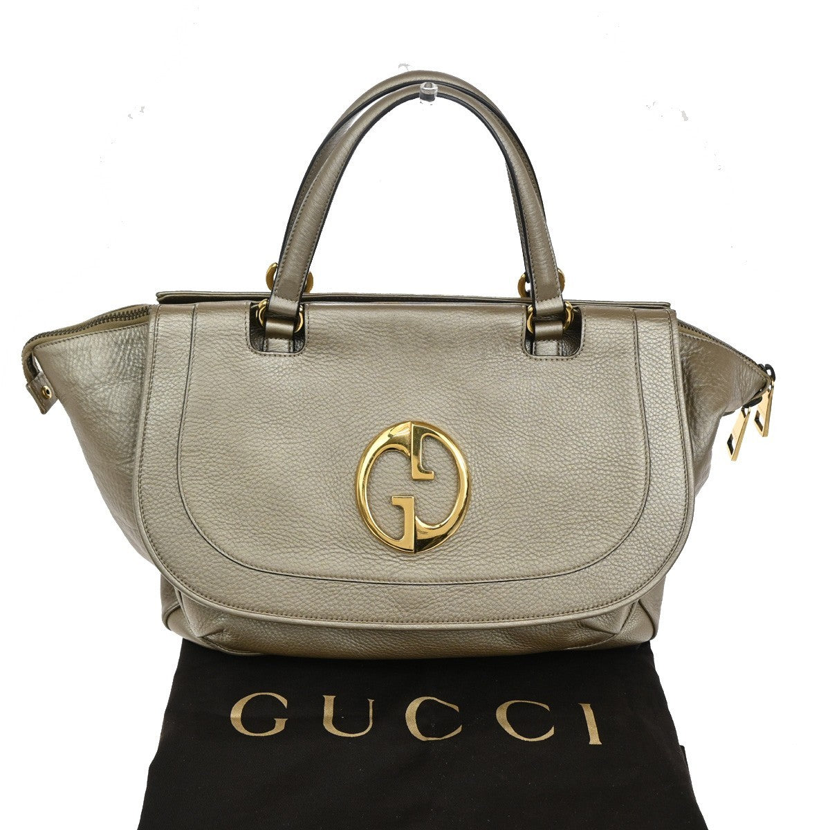 GUCCI Logo Double G  Hand Bag Metallic Leather Gold GHW Italy 77KB882
