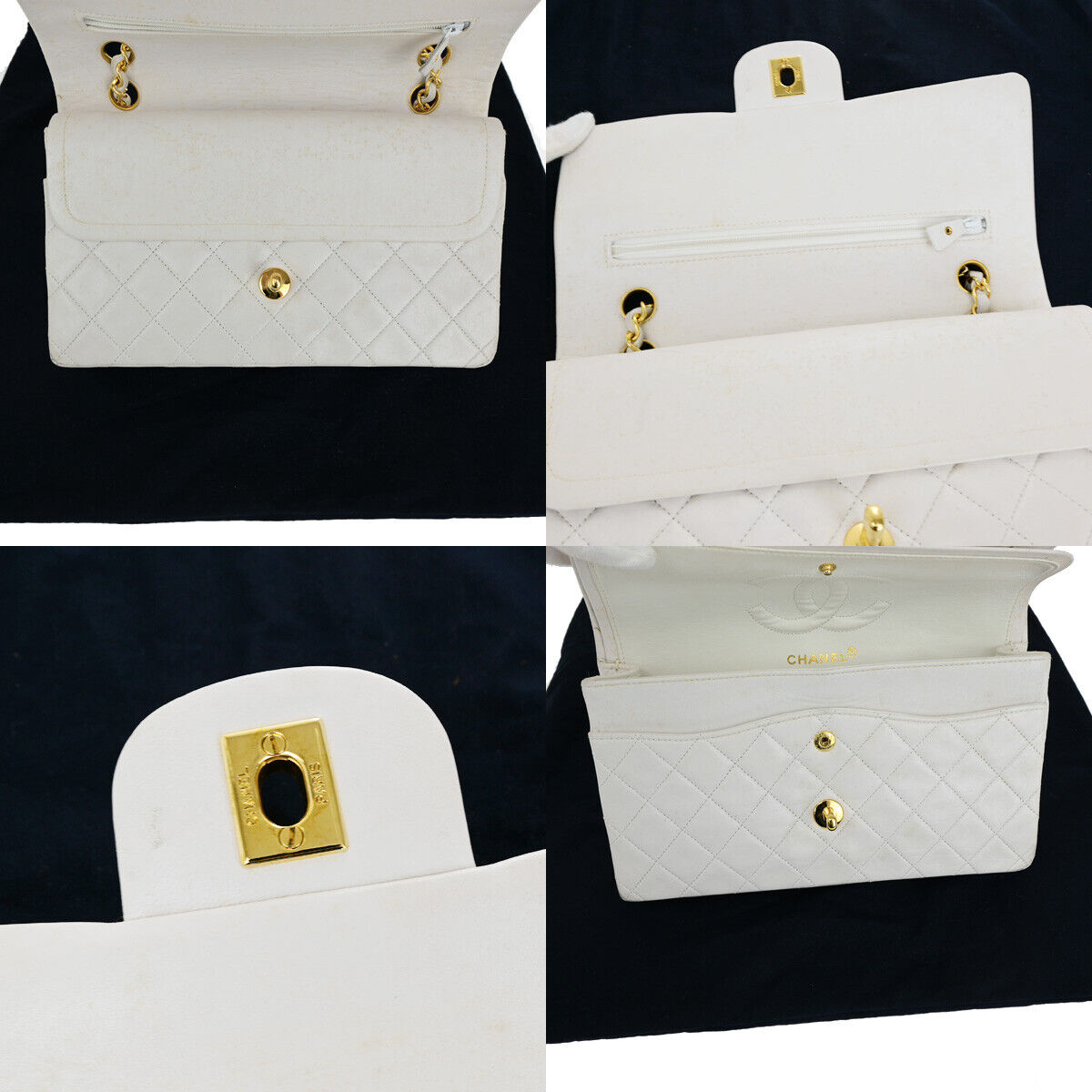CHANEL CC Matelasse 25 Double Flap Chain Shoulder Bag Leather White GHW 385RK092