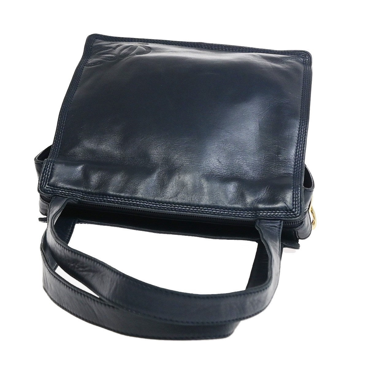 LOEWE Logo Anagram Shoulder Hand Bag Leather Navy Blue GHW Spain 66YJ270