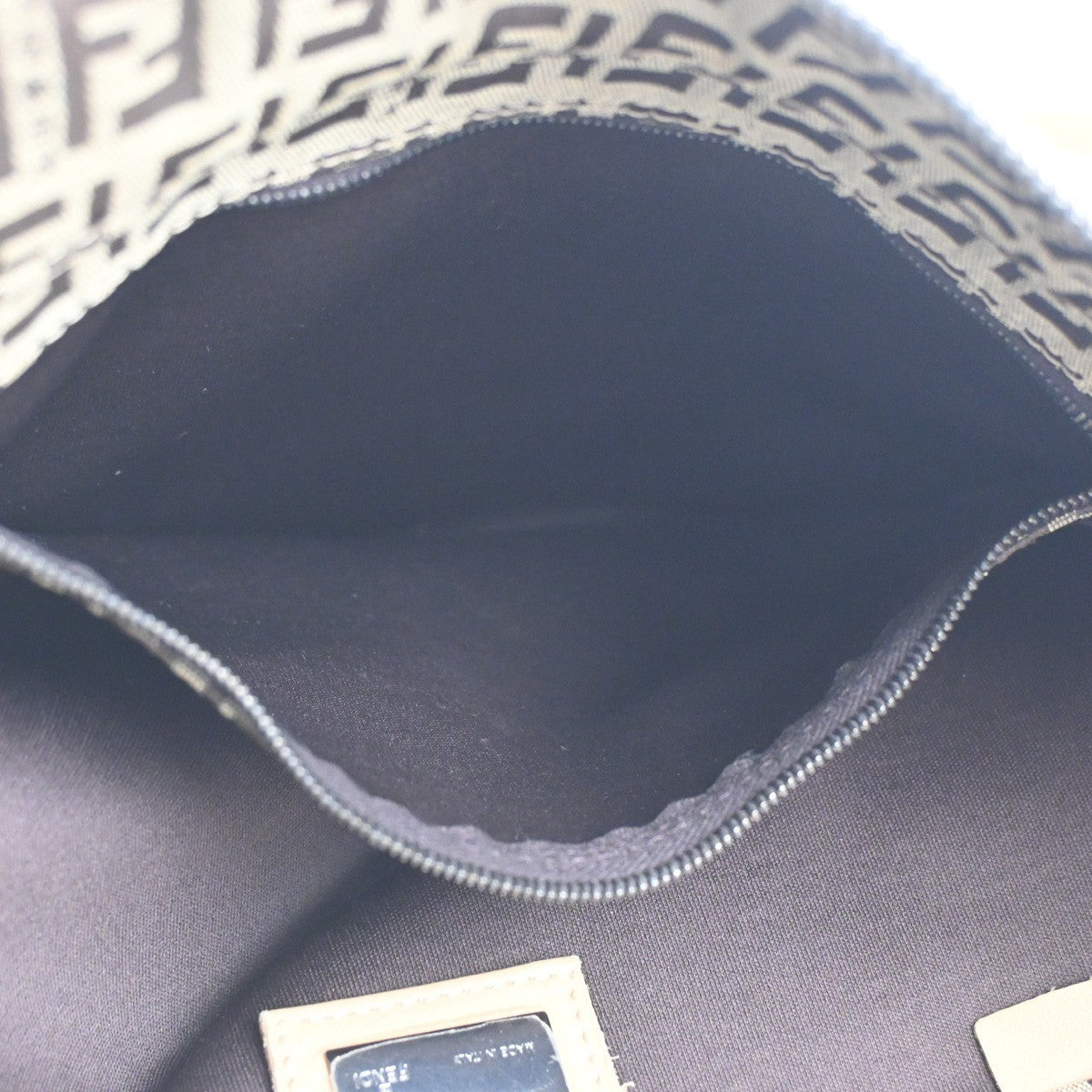 FENDI Logo Zucca Zucchino Pattern Hand Bag Canvas Leather Black Italy 65CA601