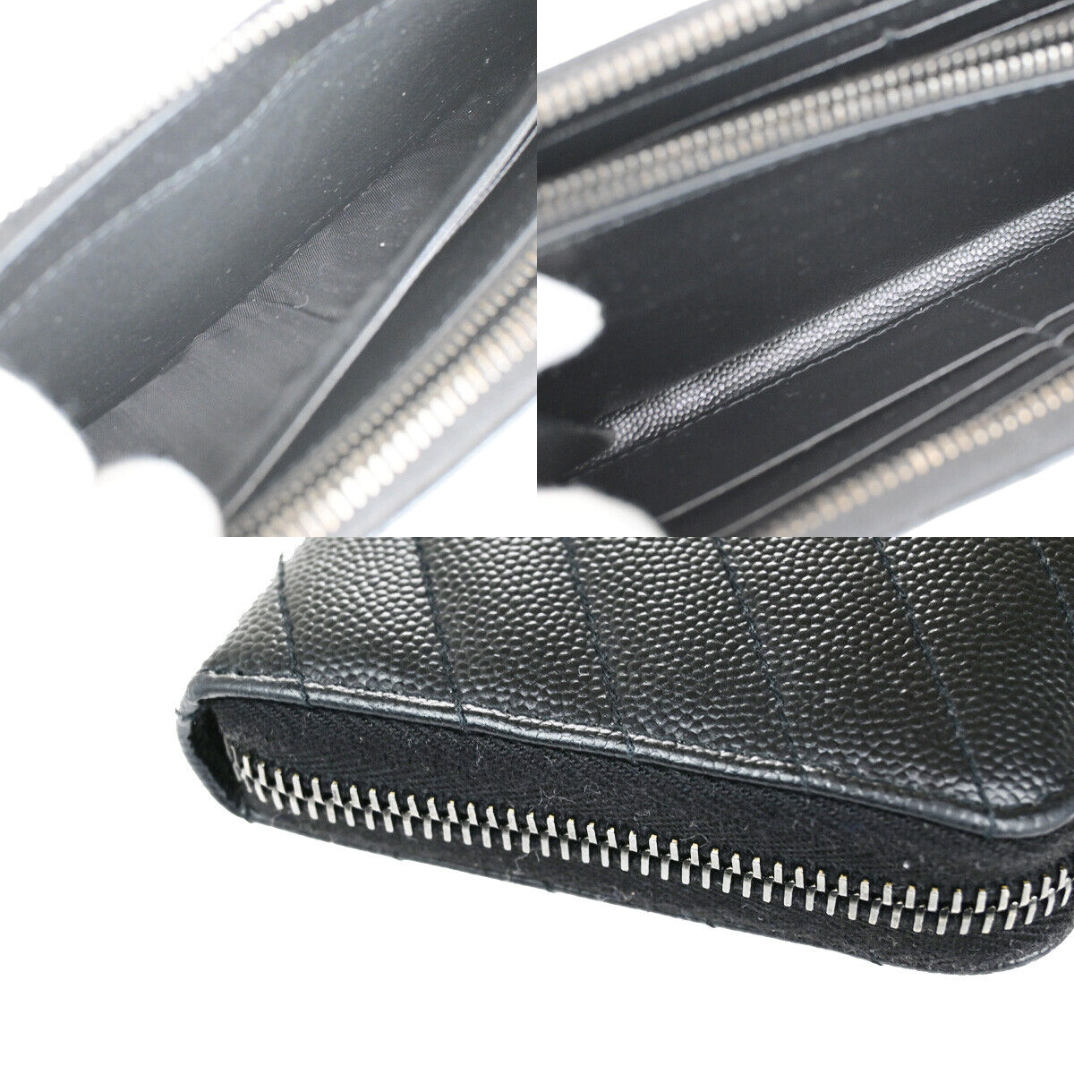 SAINT LAURENT YSL Logo Lou Long Bifold Zipper Wallet Leather Black Italy 80YG498