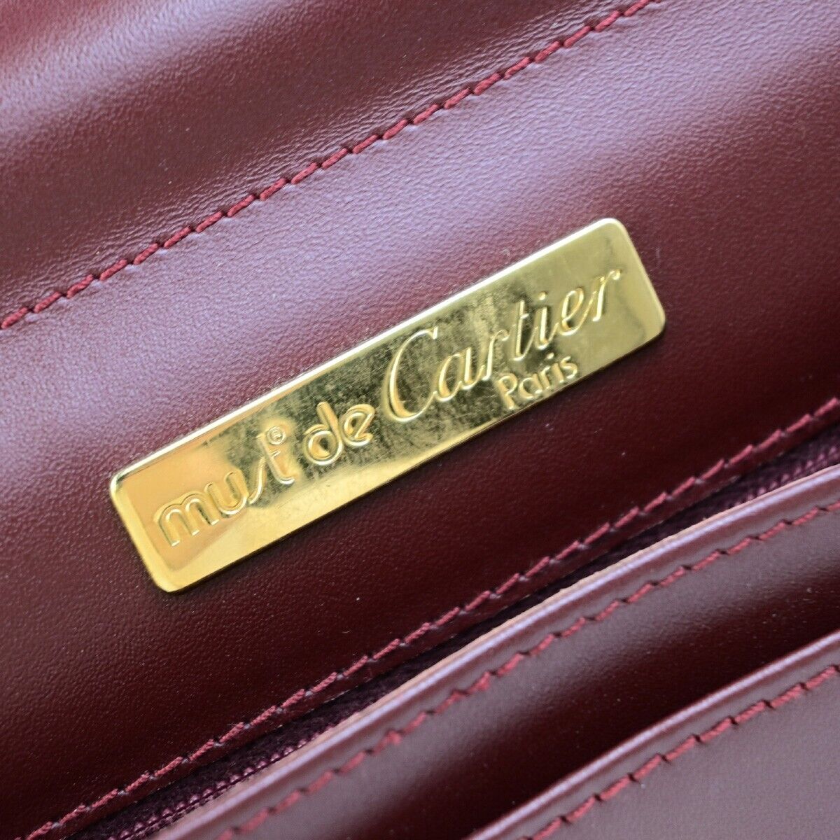 MUST DE CARTIER 2C Logo Clutch Hand Bag Leather Burgundy GHW Italy 05EC983