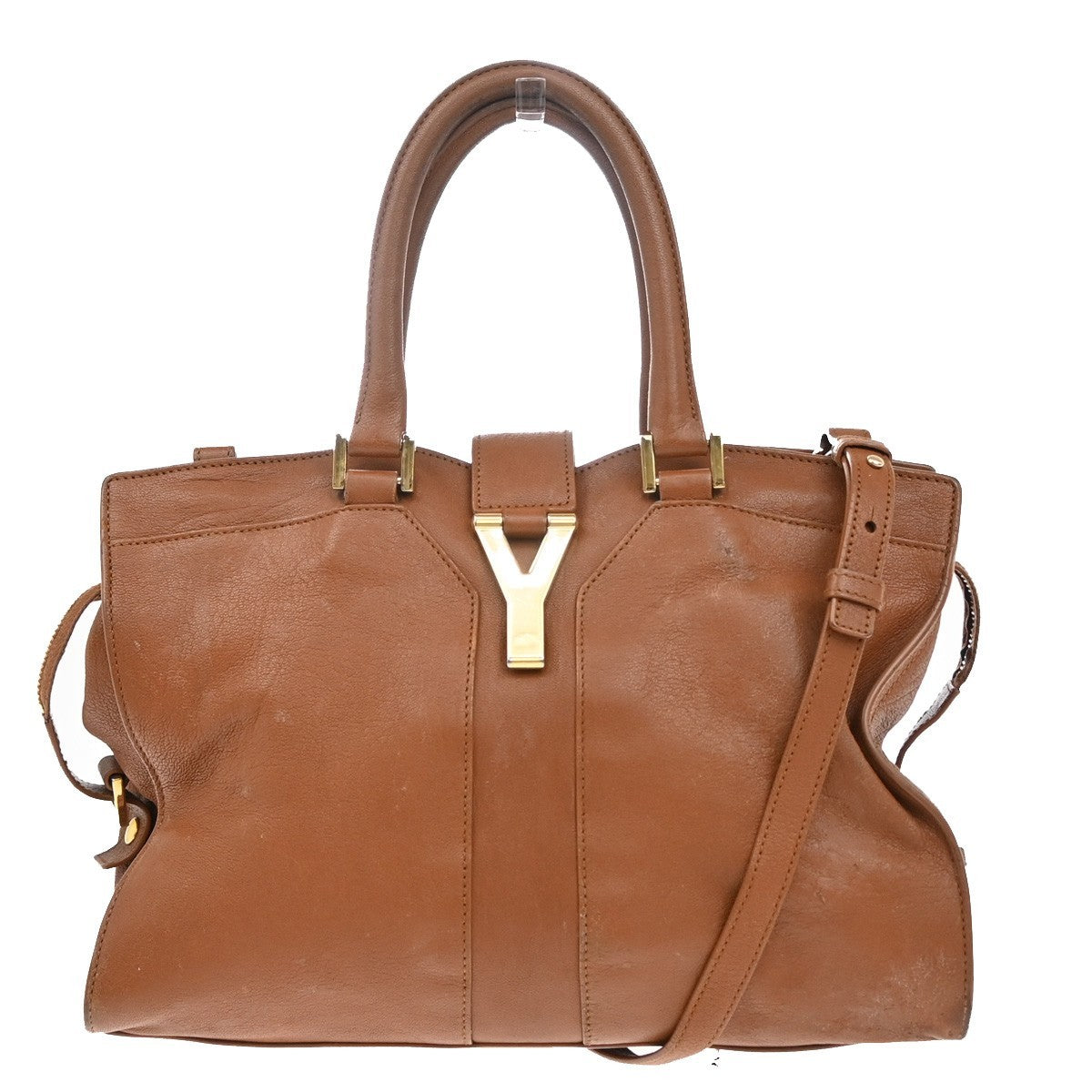 YVES SAINT LAURENT Y Cabas Chyc 2Way Shoulder Hand Bag Leather Brown GHW 73KP033