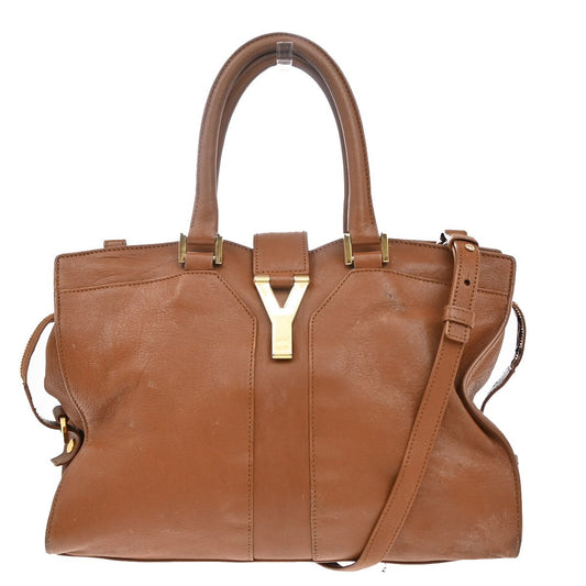 YVES SAINT LAURENT Y Cabas Chyc 2Way Shoulder Hand Bag Leather Brown GHW 73KP033