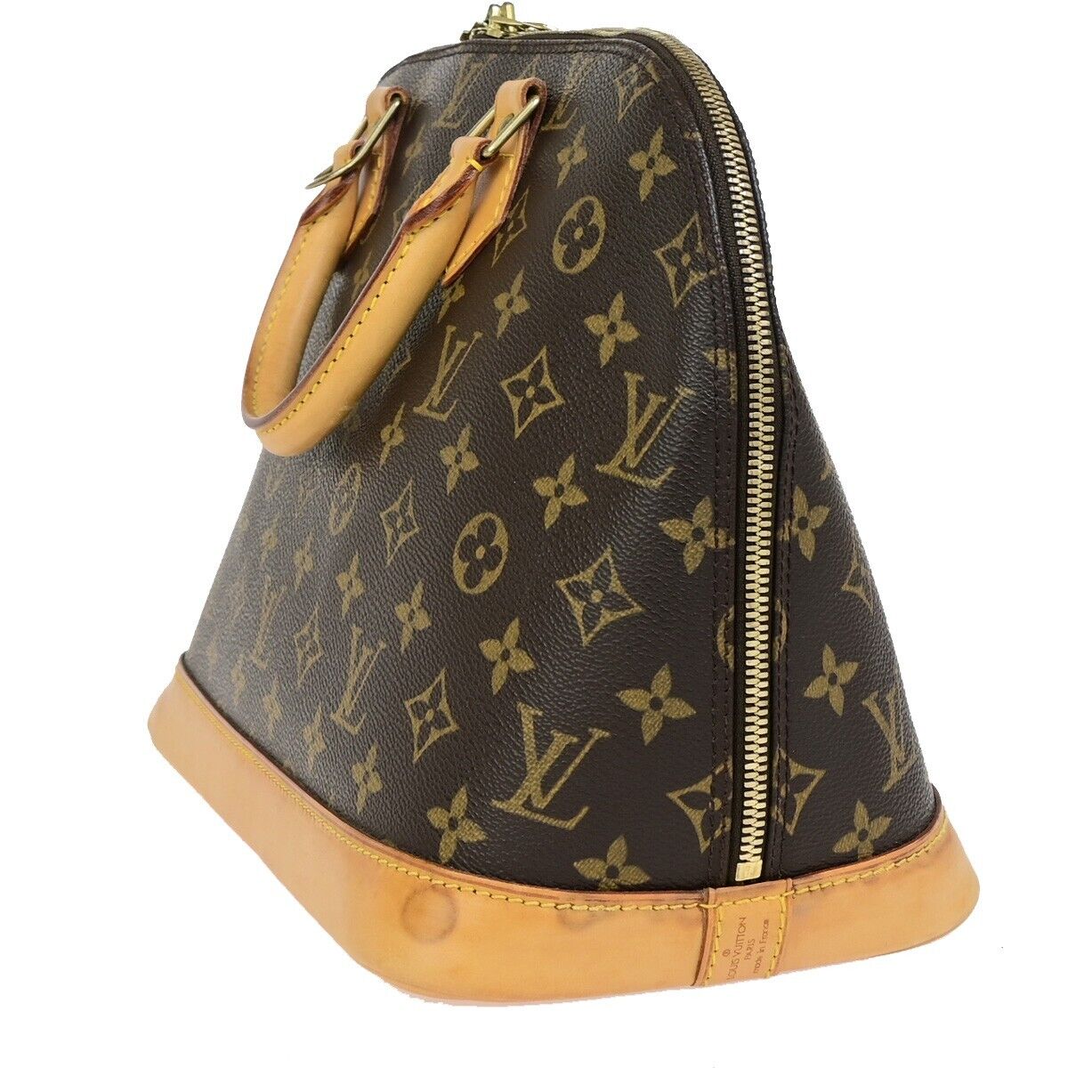 LOUIS VUITTON LV Logo Alma Hand Bag Monogram Leather Brown France M51130 71EC881