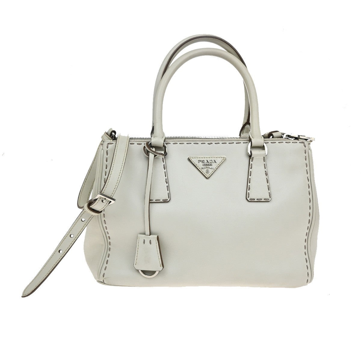 PRADA Galleria 2Way Shoulder Hand Bag Leather Suede White Italy 18CA397