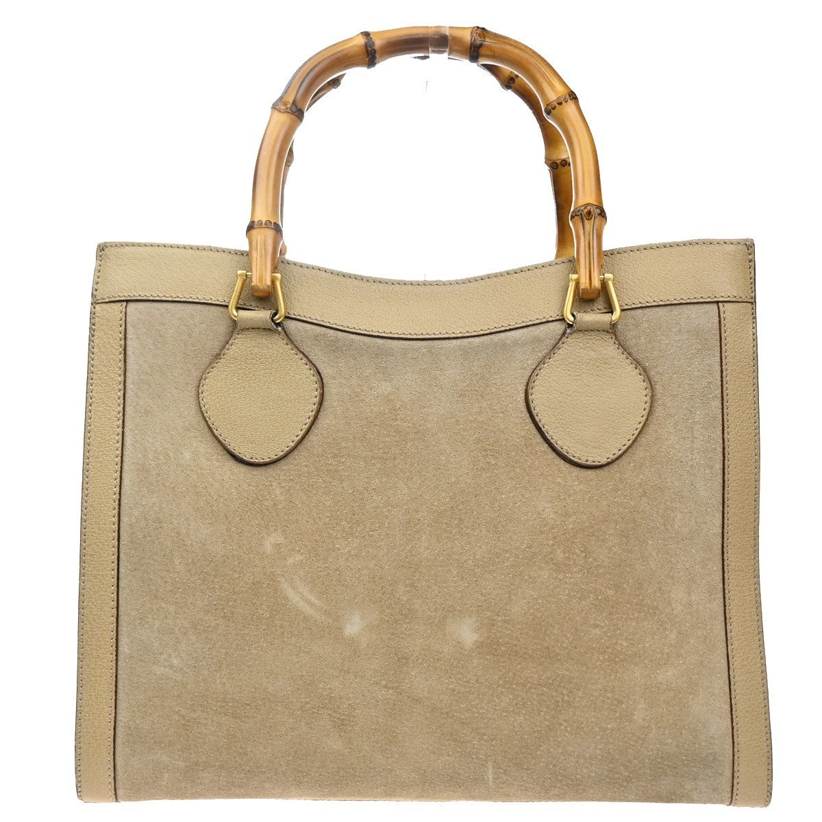 GUCCI Logo Bamboo Handle Tote Hand Bag Suede Leather Beige GHW Italy 38MA593