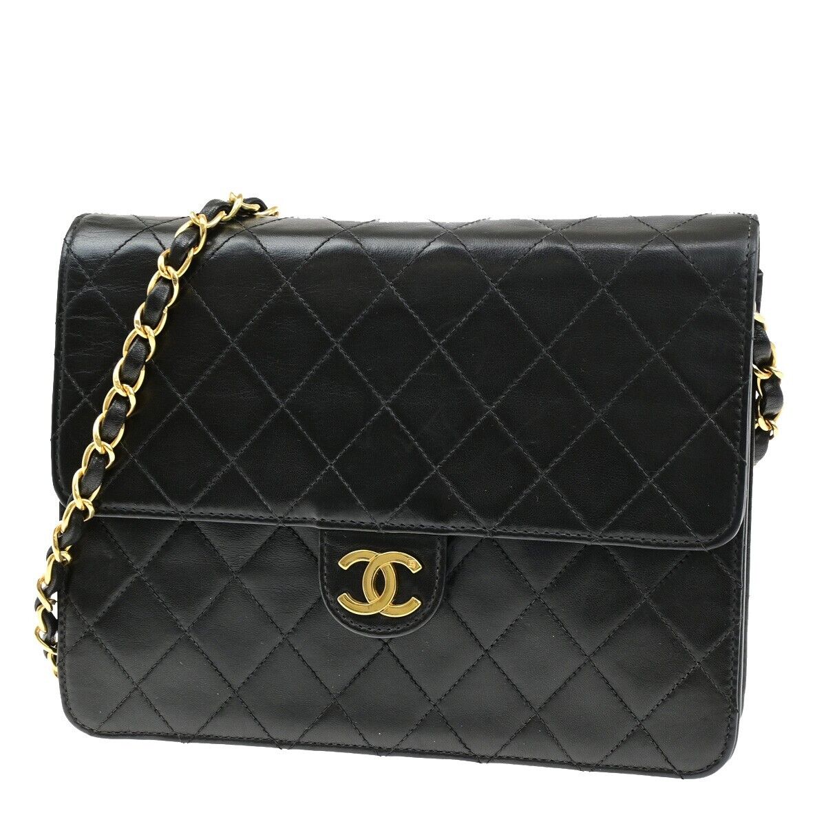 CHANEL Matelasse Single Flap Chain Shoulder Bag Leather Black Vintage 652RK871