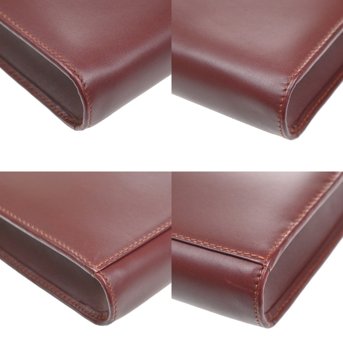 CARTIER Logo Must Line Clutch Hand Bag Leather Red Burgundy GHW 09MA544